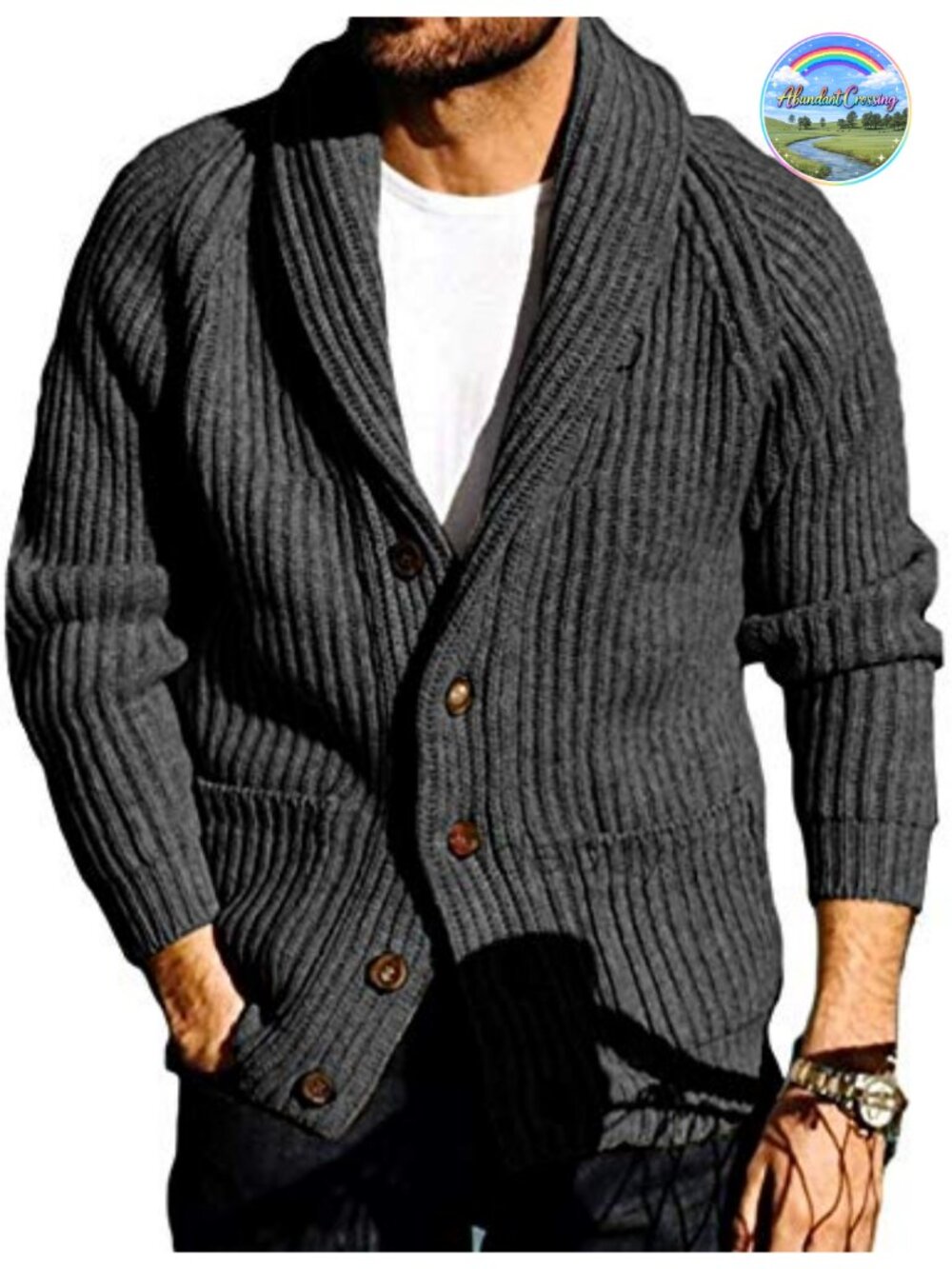 Men's Shawl Collar Cable Knit Cardigan Button Down Open Front Sweater